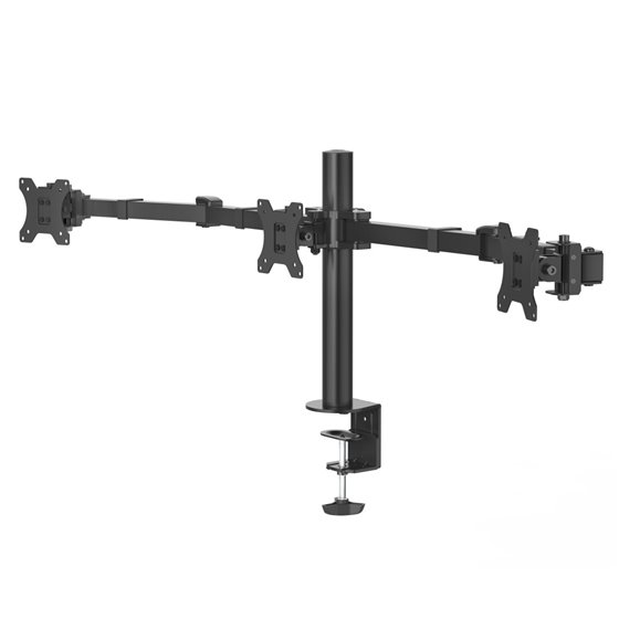 Soporte para 3 Monitores de 13" a 27" (VESA 75x75-100x100, Inclinación +25°/-25°, Giro 180°, hasta 7kg, Ajustable en Altura), Co