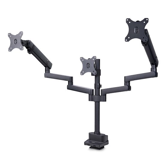 Soporte de Escritorio para 3 Monitores VESA 75x75/100x100 de 27 Pulgadas - Grommet o Abrazadera en C - Ajuste sin Herramientas -