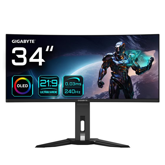 Monitor de juegos curvo OLED WQHD MO34WQC2 de 34" - 3440 x 1440, 240Hz, 0.03ms, KVM, 250 cd/m², FreeSync Premium Pro, DisplayHDR