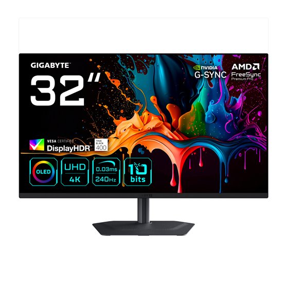 MO32U2 Monitor Gaming OLED 32” 4K UHD - 3840 x 2160, 240Hz, 0.03ms, 250 cd/m², G-Sync Compatible, FreeSync Premium Pro, Display 