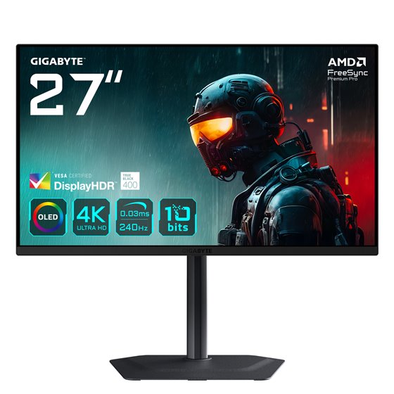 MO27U2 OLED 4K UHD Gaming Monitor - 3840 x 2160, 240Hz, 0,03 ms, 1000 cd/m², Display HDR True Black 400, HDMI 2.1, DisplayPort 1