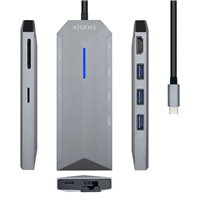 USB-C dock 8 en 1, USB-C a 1xHDMI, 1xRJ45, 3xUSB, 1xPD, 1xSD, 1xMicroSD, Gris, 15 cm