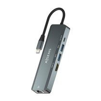 USB-C Dock 5 en 1, USB-C a 1xHDMI, 1xRJ45, 2xUSB, 1xPD, Gris, 15 cm