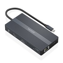 USB-C Dock 12 En 1, USB-C a 2xHDMI, 1xDisplayport, 1xRJ45, 4xUSB-A, 1xUSB-C, 1xUSB-C PD, 1xSD, 1xMicro SD, Gris, 20cm