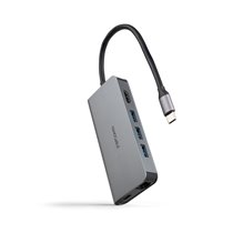 Hub USB-C 8 en 1, Conversor USB-C 3.1 a 3xUSB-A 3.0 + HDMI 4K@60Hz + USB-C PD + RJ45 1Gbps + TF + SD, Aluminio, Gris, 18 cm