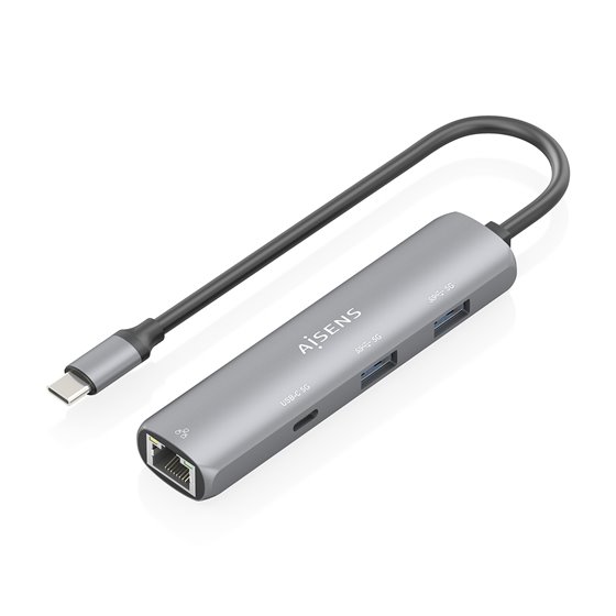 Dock USB-C A Ethernet Gigabit + Hub 1xUSB-C+2xUSB-A, Gris, 15cm