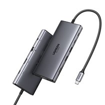 11-in-1 USB-C Hub to 3x USB-C/2x USB-A/HDMI/VGA/RJ45/SD/TF/3.5mm - Gray Acoplamiento Base Gris