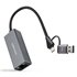 Conversor USB-C+USB-A/M 3.0 a Ethernet, Aluminio, Gris, 15 cm