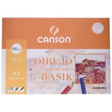 Papel Dibujo CANSON Basik A3 Liso 130 g. Pack x10 Hojas