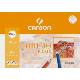Papel Dibujo CANSON Basik A4 Liso 130 g. Pack x10 Hojas