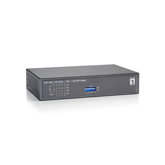 Switch Fast Ethernet PoE de 10 puertos, 1 Port Gigabit, 1 Port Gigabit SFP, 120W, 9 PoE Outputs