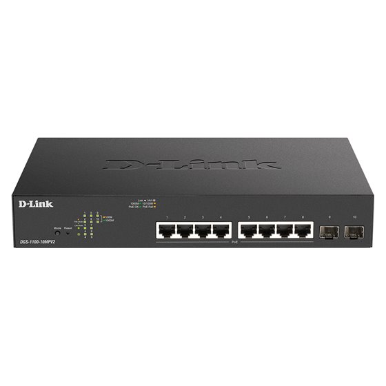 DGS-1100-10MPV2 switch Gestionado L2 Gigabit Ethernet (10/100/1000) Energía sobre Ethernet (PoE) 1U Negro