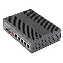 Switch Conmutador Industrial Ethernet Gigabit 6 Puertos - 4x RJ45 PoE - 2 Ranuras SFP PoE+ de 30W 12-48VDC DIN (IES1G52UP12V)