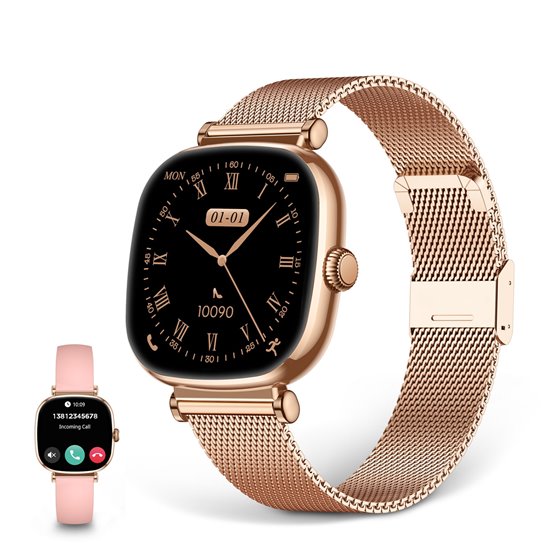 Smartwatch Iria, Pantalla AMOLED 1.7", Autonomía 4 días, Correa metal y silicona, Modos deporte y salud, Llamadas, Rosa