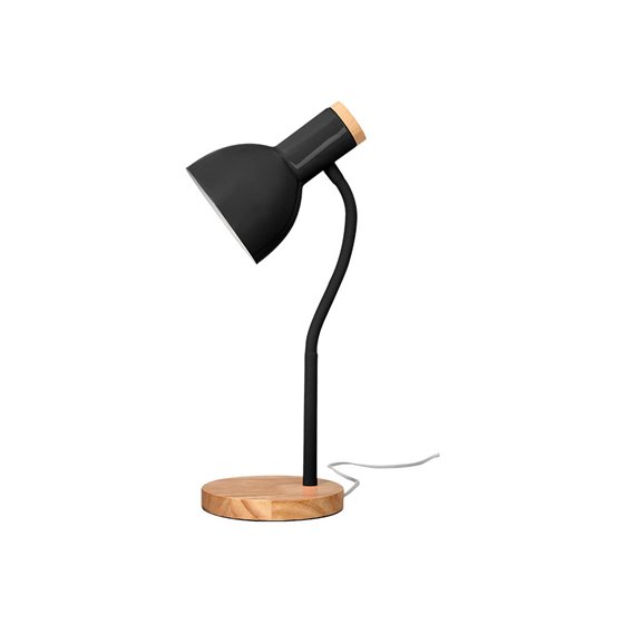 Lampara de escritorio q-connect orion metalica con detalles de madera brazo flexible color negro