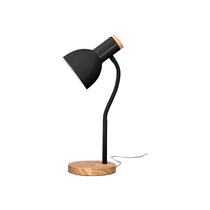 Lampara de escritorio q-connect orion metalica con detalles de madera brazo flexible color negro