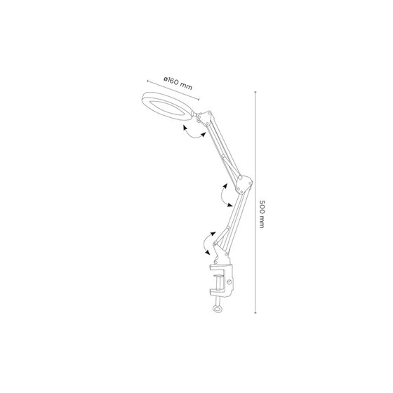 Lampara de escritorio q-connect hadar led 8w 380lm aluminio con pinza y lupa brazo doble color negro