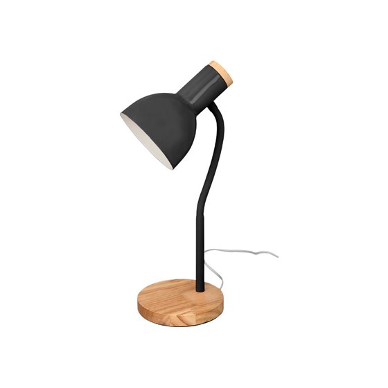 Lampara de escritorio q-connect orion metalica con detalles de madera brazo flexible color negro