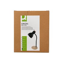 Lampara de escritorio q-connect orion metalica con detalles de madera brazo flexible color negro