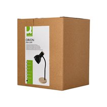 Lampara de escritorio q-connect orion metalica con detalles de madera brazo flexible color negro