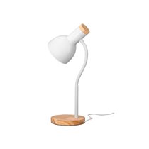 Lampara de escritorio q-connect orion metalica con detalles de madera brazo flexible color blanco