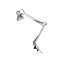 Lampara de escritorio q-connect antares metalica conpinza interruptor brazo doble 3 articulaciones color plata