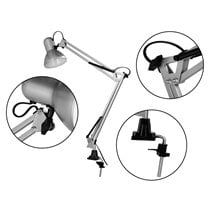 Lampara de escritorio q-connect antares metalica conpinza interruptor brazo doble 3 articulaciones color plata