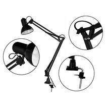 Lampara de escritorio q-connect antares metalica conpinza interruptor brazo doble 3 articulaciones color negro