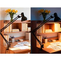 Lampara de escritorio q-connect antares metalica conpinza interruptor brazo doble 3 articulaciones color negro