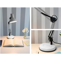 Lampara de escritorio q-connect polaris metalica coninterruptor brazo doble 3 articulaciones color blanco