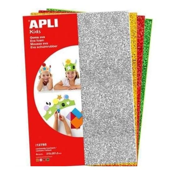 Lámina Goma Eva APLI 210 mm. x 297 mm. Bolsa x4 Colores Surtidos