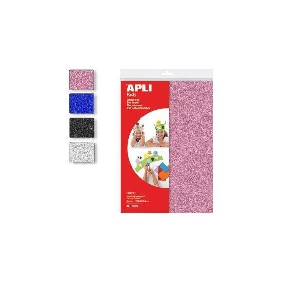 Lámina Goma Eva APLI 210 mm. x 297 mm. Bolsa x4 Colores Surtidos