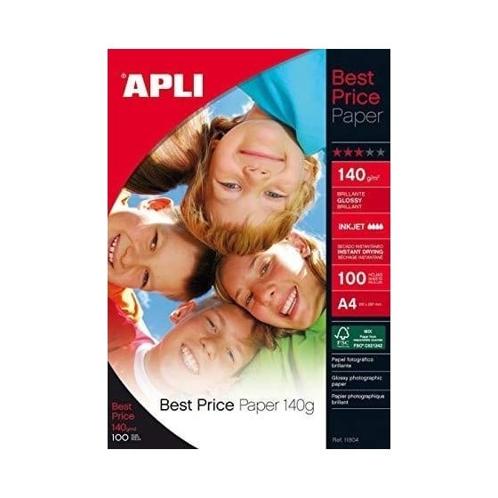 Papel Fotográfico APLI Brillante A4 140 g. Caja x100 Hojas