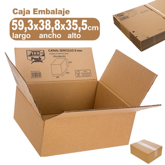 Cajas Embalar Canal 3mm 593X388X355mm Kraft Fsc Fixo