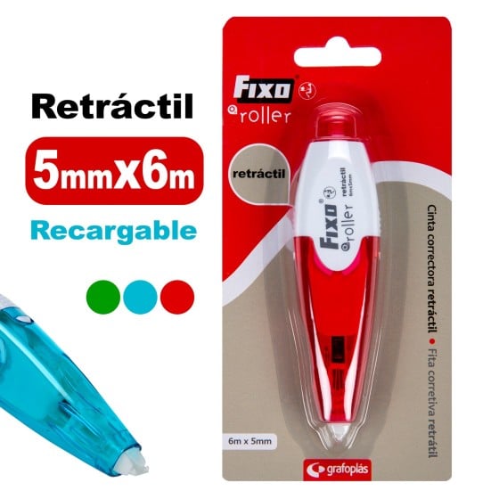 Cinta Correctora Retráctil 6M X 5mm Colores Surtidos Fixo