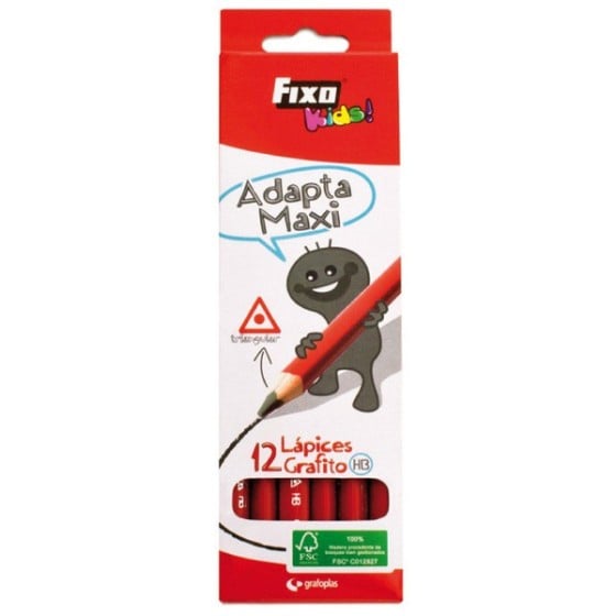 Caja 12 Lápices Grafito Triangulares Maxi Hb Fsc Fixo Kids