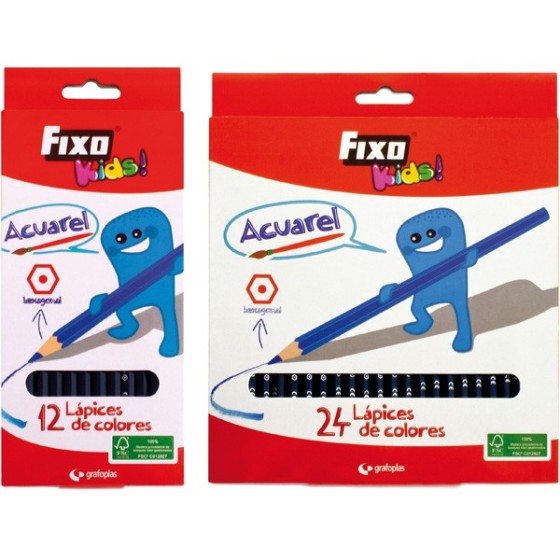 Caja 12 Lápices Colores Acuarelables Hexagonales Fsc Fixo Kids