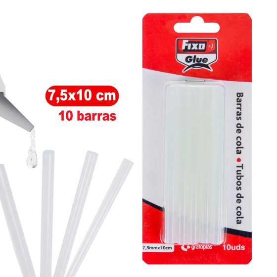 Blister 10 Barras Silicona 7.5 X 100 mm Transparente Fixo