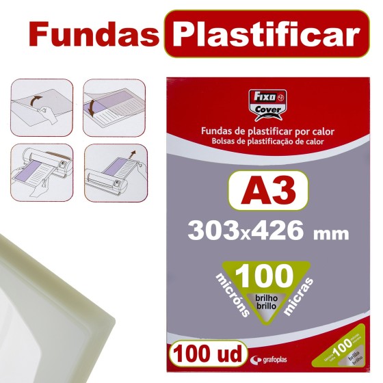 Caja 100 Fundas Plastificar A3 303X426 mm 100 Micras Fixo