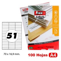 Caja 100 Hojas Etiquetas A4 Cantos Rectos "70X16.9 mm" Fixo Fsc Fixo
