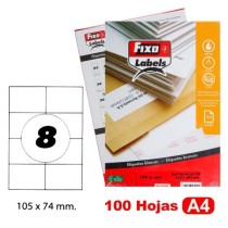 Caja 100 Hojas Etiquetas A4 Cantos Rectos 105X74 mm Fixo Fsc Fixo