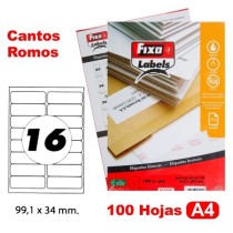 Caja 100 Hojas Etiquetas A4 Cantos Romos "99.1X33.9 mm" Fixo Fsc Fixo