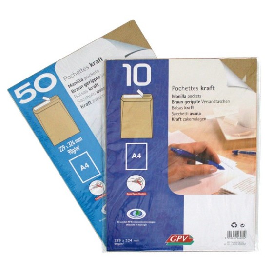 Paquete 10 Bolsas Kraft 162X229 90 G Solapa Recta Apertura Fácil Cierre Tira Silicona Gpv