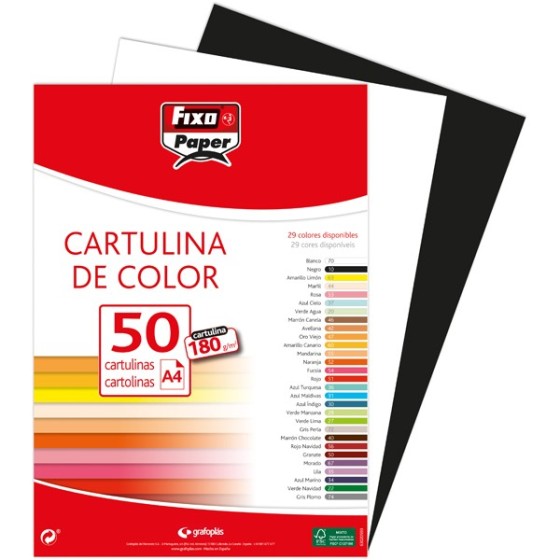 Paquete 50 Cartulinas Clásica A4 180 G Negro Fsc Fixo