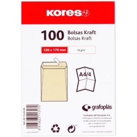 Paquete 100 Bolsas Kraft 120X170 70 G Solapa Recta Cierre Tira Silicona Kores