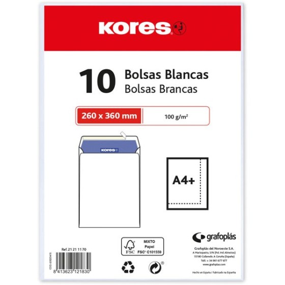 Paquete 50 Blanco 162X229 90 G Solapa Recta Apertura Fácil Cierre Tira Silicona Kores