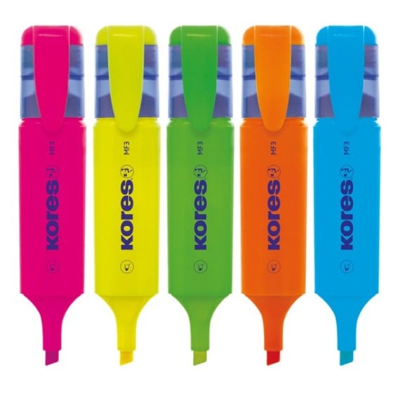 Marcadores Fluorescentes Punta Biselada Amarillo Kores