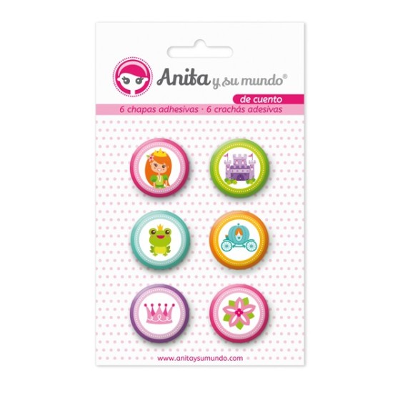Pack 6 Chapas Adhesivas De Cuento 25 mm. Anita