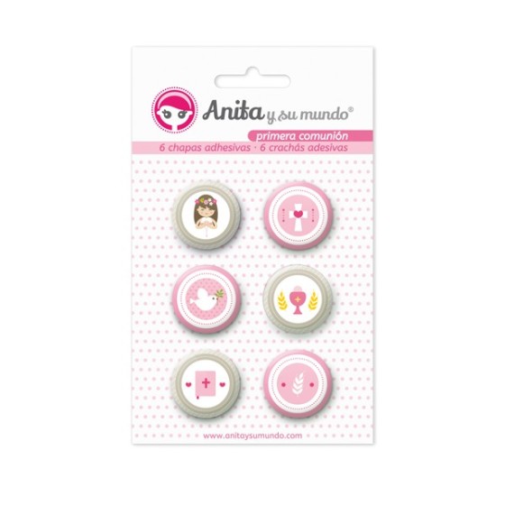 Pack 6 Chapas Adhesivas 1ªcomunion Niña 25 mm. Anita