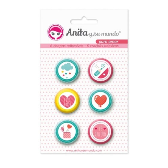 Pack 6 Chapas Adhesivas Puro Amor 25 mm. Anita